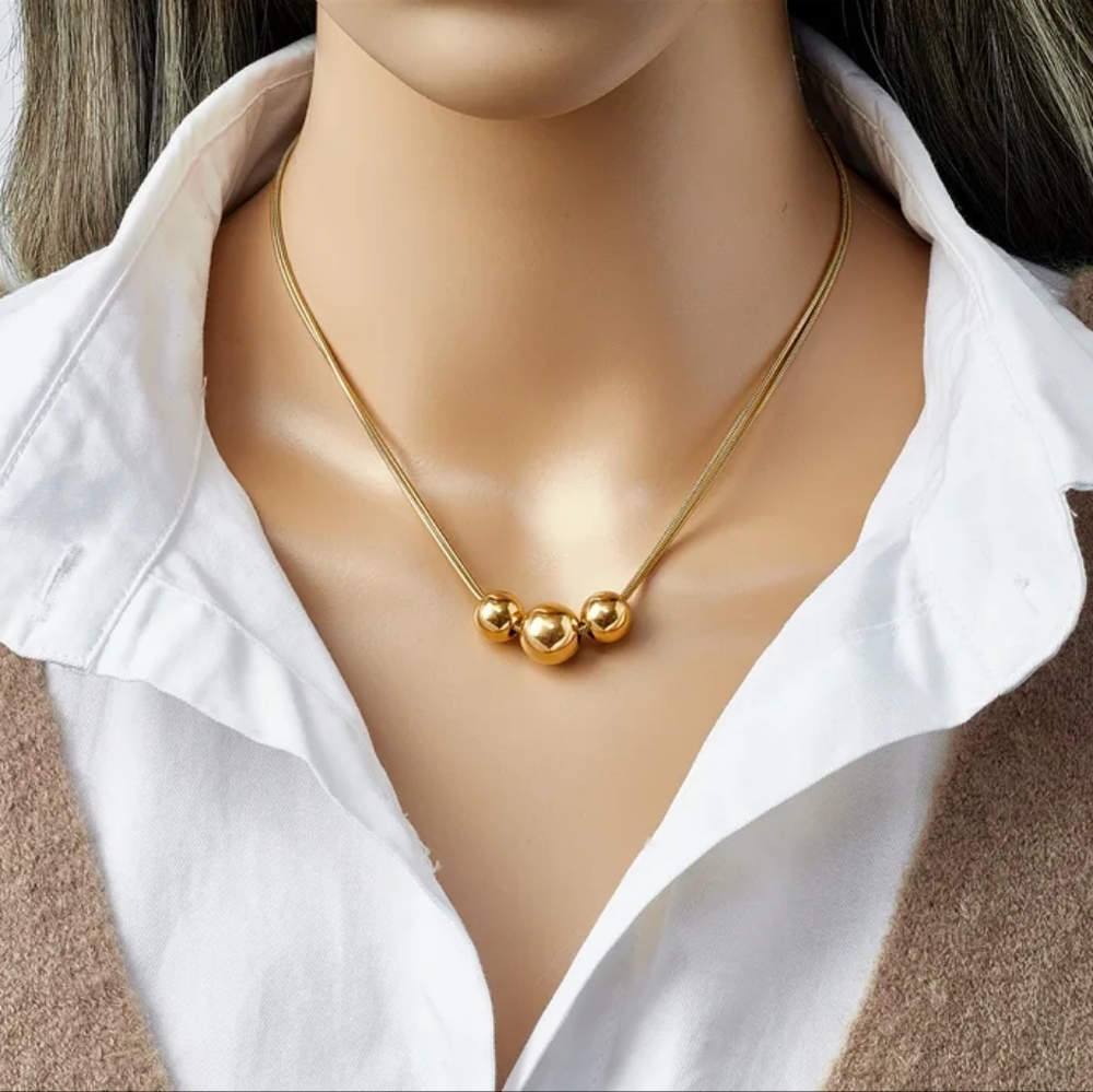 Stainless Steel Pendant Minimalist Necklace, Gold, Ball design